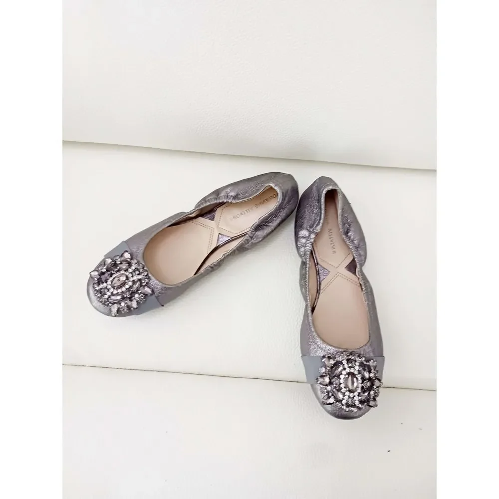 NWOT Adrienne Vittadini Gunmetal Grey Metallic Rhinestones Ballerina Flats …